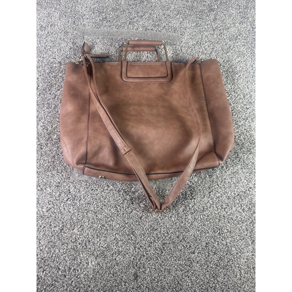 Brown Faux Leather Tote Bag with Crossbody Strap and Gold Tone Hardware